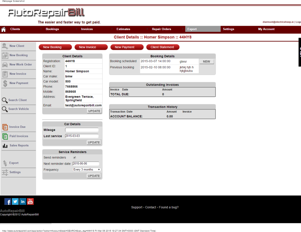 screenshot of Auto Repair Bill